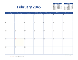February 2045 Calendar Classic