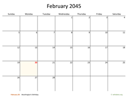 February 2045 Calendar with Bigger boxes