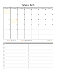 January 2045 Calendar with To-Do List