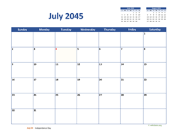 July 2045 Calendar Classic