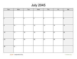 July 2045 Calendar with Weekend Shaded