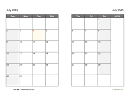 July 2045 Calendar on two pages