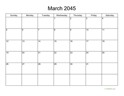 Basic Calendar for March 2045