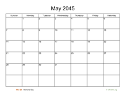 Basic Calendar for May 2045