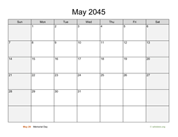 May 2045 Calendar with Weekend Shaded