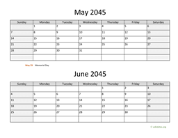 May and June 2045 Calendar