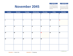 November 2045 Calendar Classic