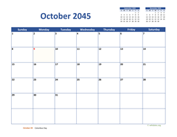 October 2045 Calendar Classic