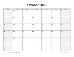 October 2045 Calendar with Weekend Shaded