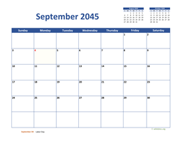 September 2045 Calendar Classic
