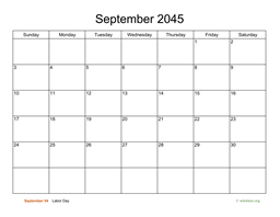 Basic Calendar for September 2045