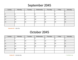 September and October 2045 Calendar