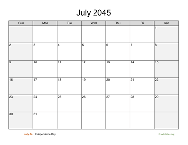July 2045 Calendar with Weekend Shaded