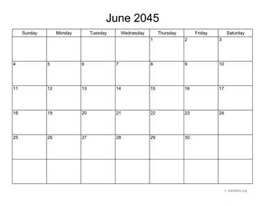 Basic Calendar for June 2045