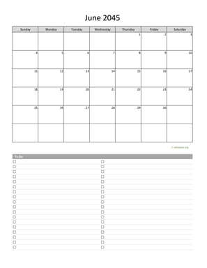 June 2045 Calendar with To-Do List