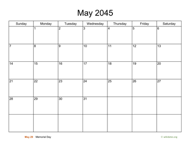 Basic Calendar for May 2045