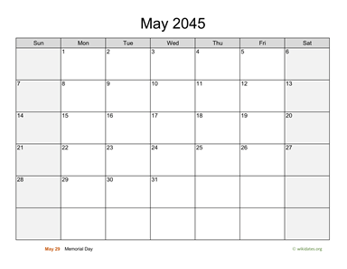 May 2045 Calendar with Weekend Shaded