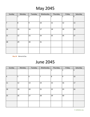 May and June 2045 Calendar Vertical