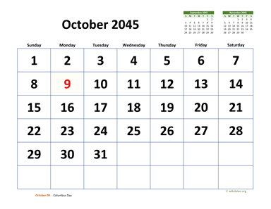 October 2045 Calendar with Extra-large Dates