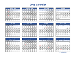 2046 Calendar in PDF