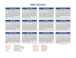 PDF Calendar 2046 with Federal Holidays