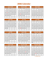 Full Year 2046 Calendar on one page