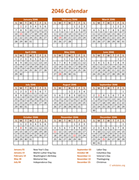 Calendar 2046 Vertical