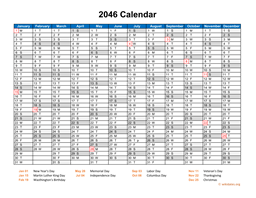 2046 Calendar Horizontal, One Page