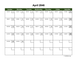 April 2046 Calendar with Day Numbers
