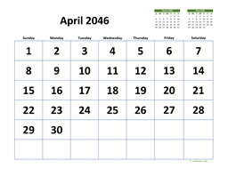 April 2046 Calendar with Extra-large Dates