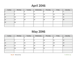 April and May 2046 Calendar