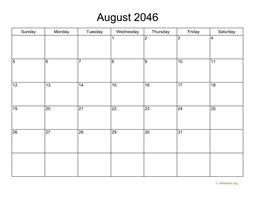 Basic Calendar for August 2046