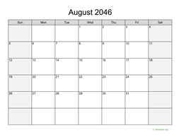 August 2046 Calendar with Weekend Shaded