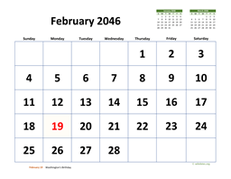 February 2046 Calendar with Extra-large Dates