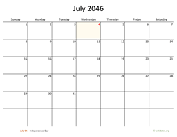 July 2046 Calendar with Bigger boxes