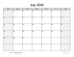 July 2046 Calendar with Weekend Shaded