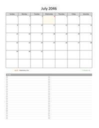 July 2046 Calendar with To-Do List
