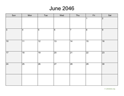 June 2046 Calendar with Weekend Shaded