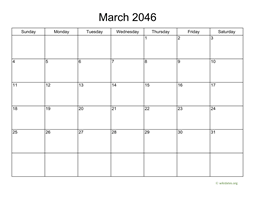 Basic Calendar for March 2046