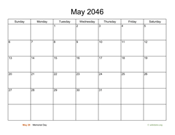 Basic Calendar for May 2046