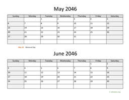 May and June 2046 Calendar