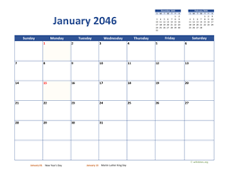 Monthly 2046 Calendar Classic