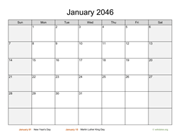 Monthly 2046 Calendar with Weekend Shaded