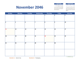 November 2046 Calendar Classic