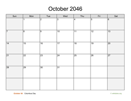 October 2046 Calendar with Weekend Shaded