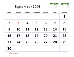 September 2046 Calendar with Extra-large Dates