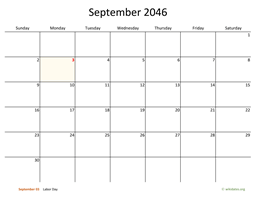 September 2046 Calendar with Bigger boxes