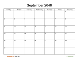 Basic Calendar for September 2046