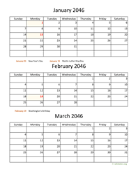 three months 2046 calendar vertical