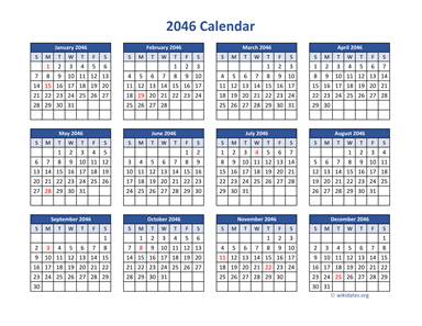2046 Calendar in PDF